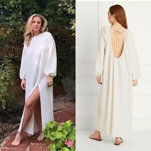 NWT HILL HOUSE Ivory Puffed Long Sleeve Gathered Neck Open Back Maxi Dress XXL